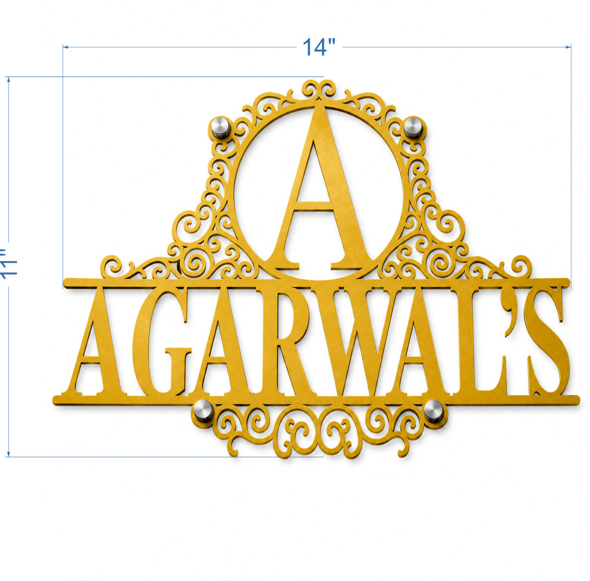 Personalized Family Name Sign with Monogram | Metal Name Wall Decor | Elegant House Name Plate