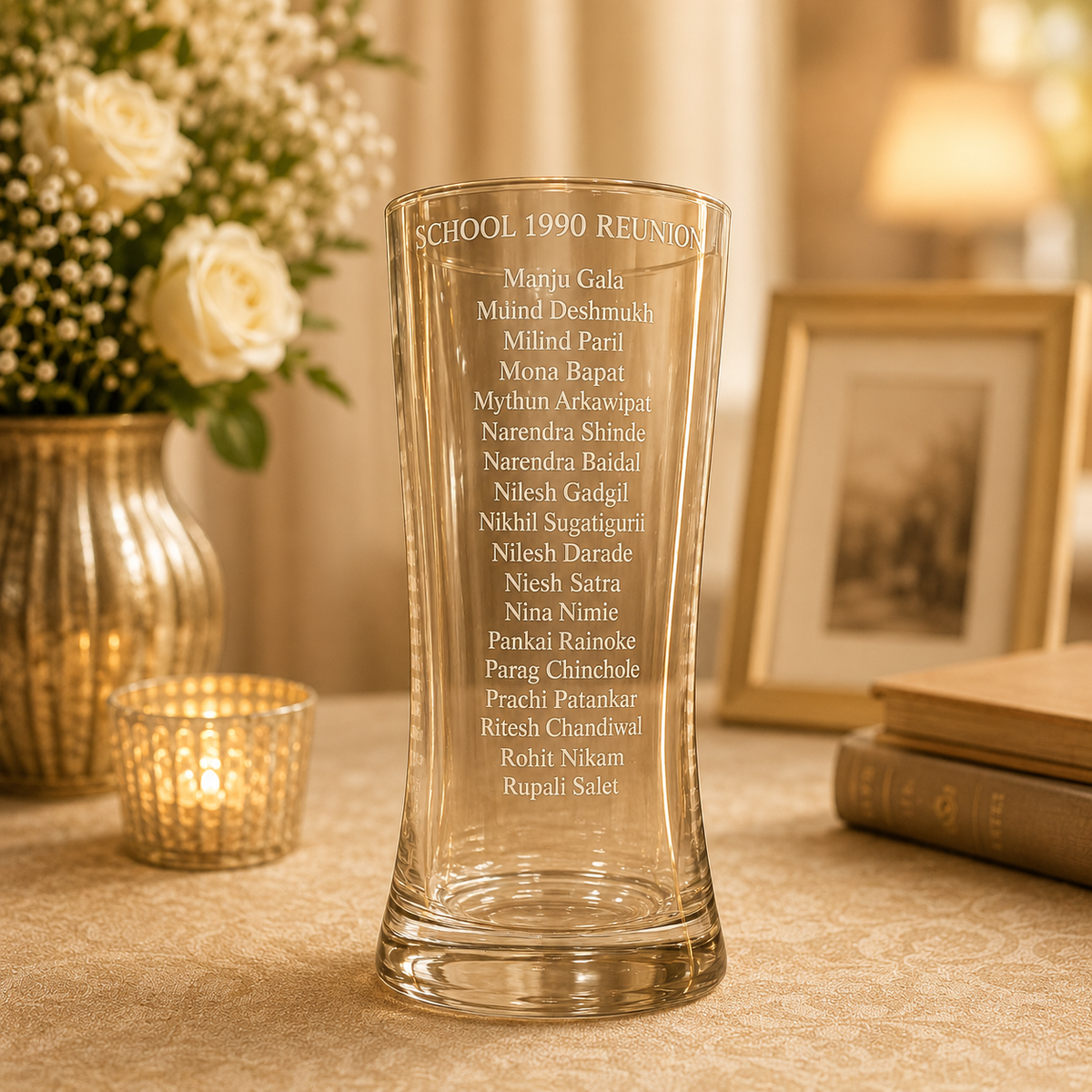 Reunion Class Names Engraved Tube Glass