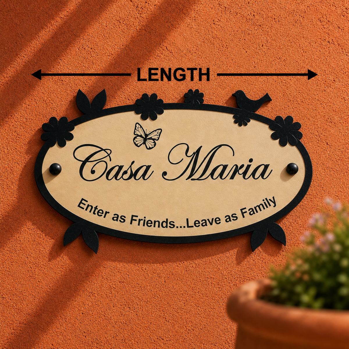 Metal Frame of Birds and Flower border with Aluminium ACP base | Oval Two Layered Nameplate | Outdoor Weatherproof